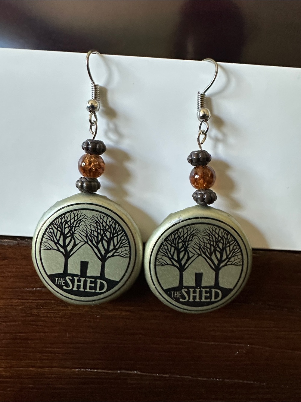 *THE SHED* Handmade Craft Beer Brewery Bottle Cap Logo Drop Earrings
